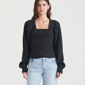 NAADAM Wool Cashmere Fisherman Layered Sweater LARGE BLACK